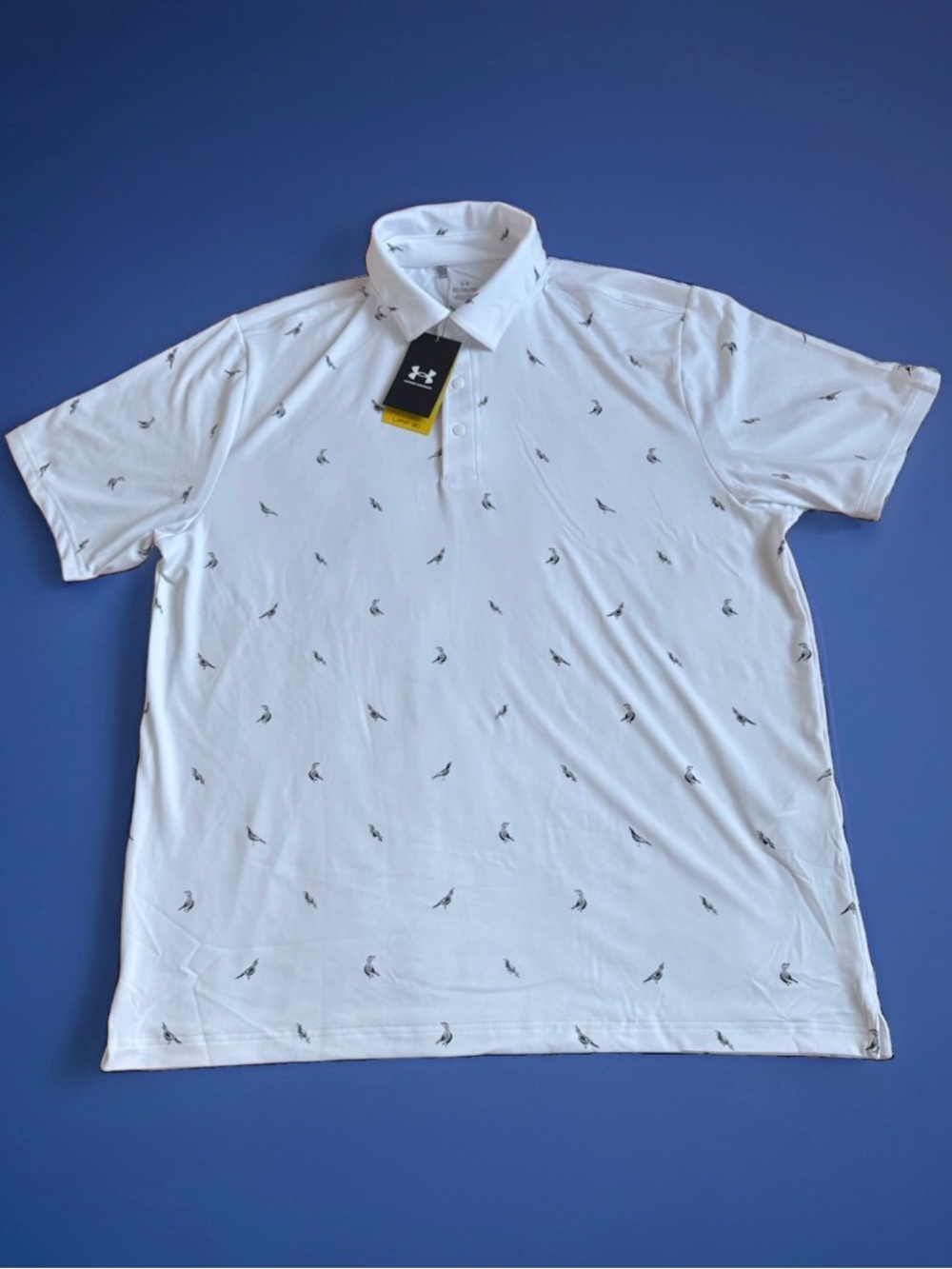 Under Armour White Polo with Small Black Bird Print